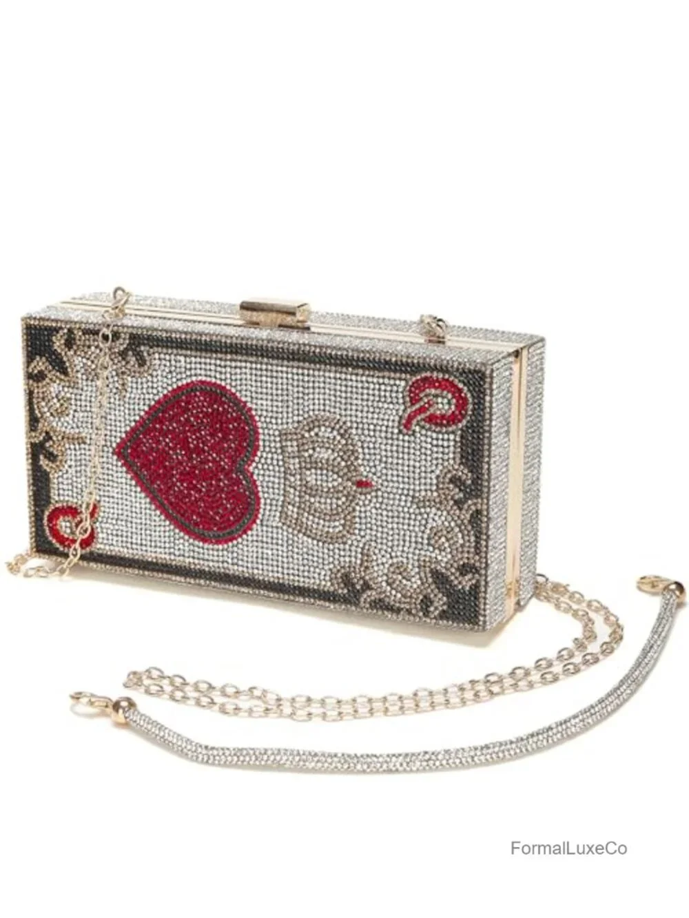 Diamond Crystal Minaudiere Clutch Bag with Chain Strap - Evening Handbag